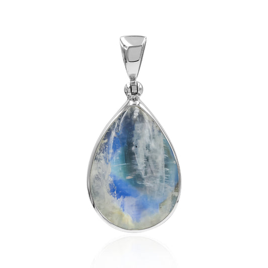 Staborn Rainbow Moonstone Pear Pendant in Fine Sterling Silver
