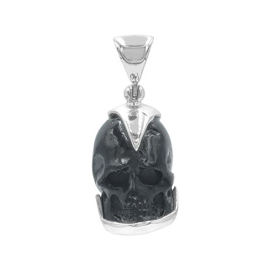 Starborn Hand Carved Mini Tektite Skull Pendant in Sterling Silver