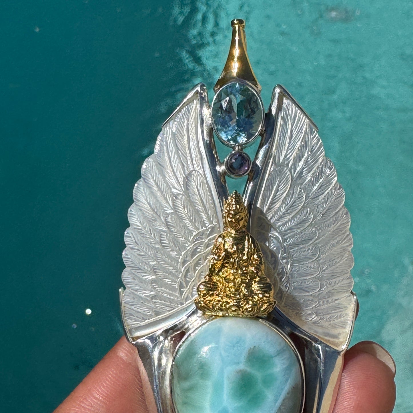 Gotland Larimar S925 and 14k Gold Plated Pendant