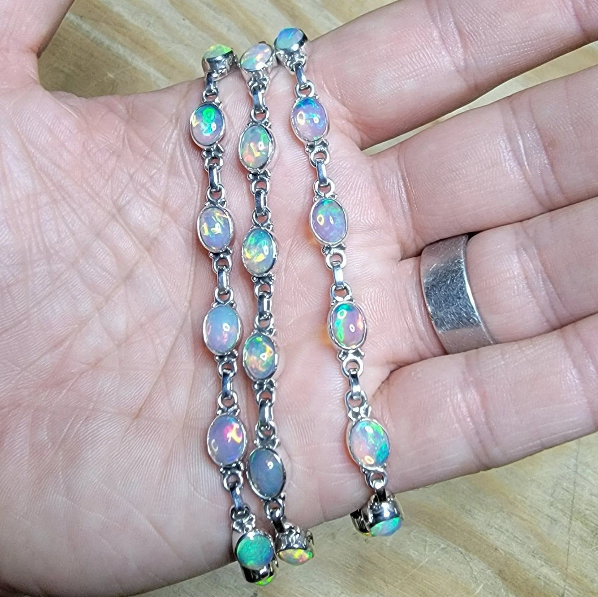 Ethiopian Opal Silver Bracelet 7"