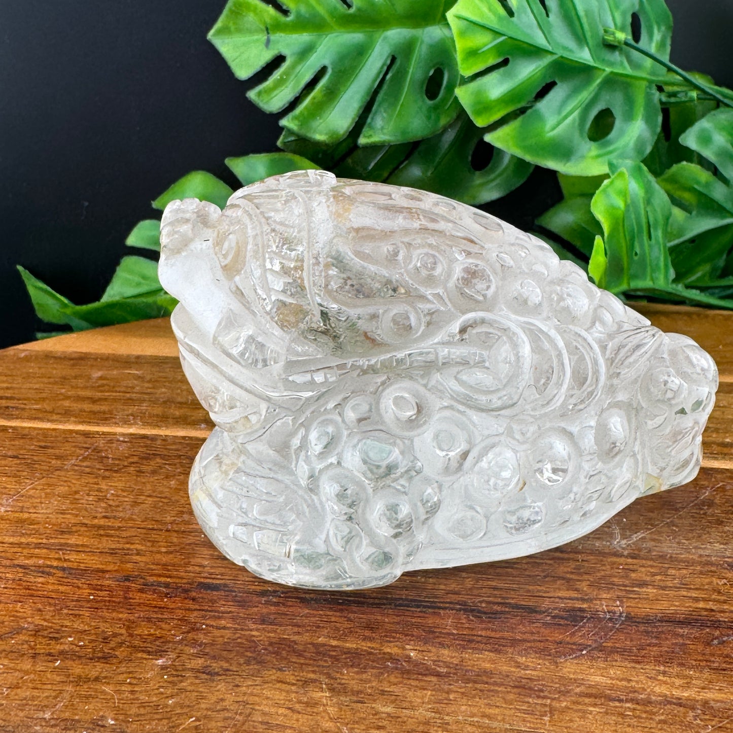 Clear Quartz Money Toad with Hematite