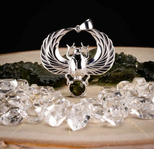 Scarab Pendant | Moldavite Gemstone .925 Silver
