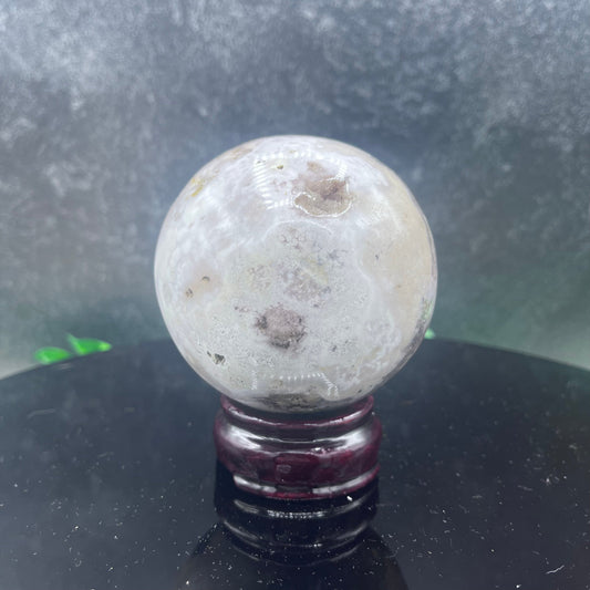 Pink Amethyst in Black Flower Agate w Pyrite Sphere