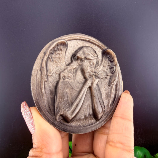 Silver Sheen Obsidian Angel Medallion – view 2