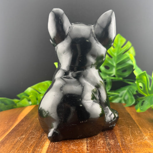 Black Obsidian Frenchie Carving