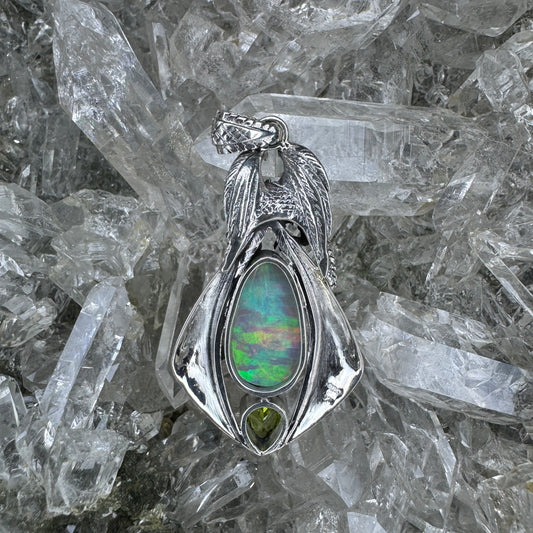 Gotland Chrome Diopside Peridot & Opal Dragon Sterling Silver Pendant
