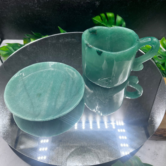 Green Aventurine Heart Cup With Saucer