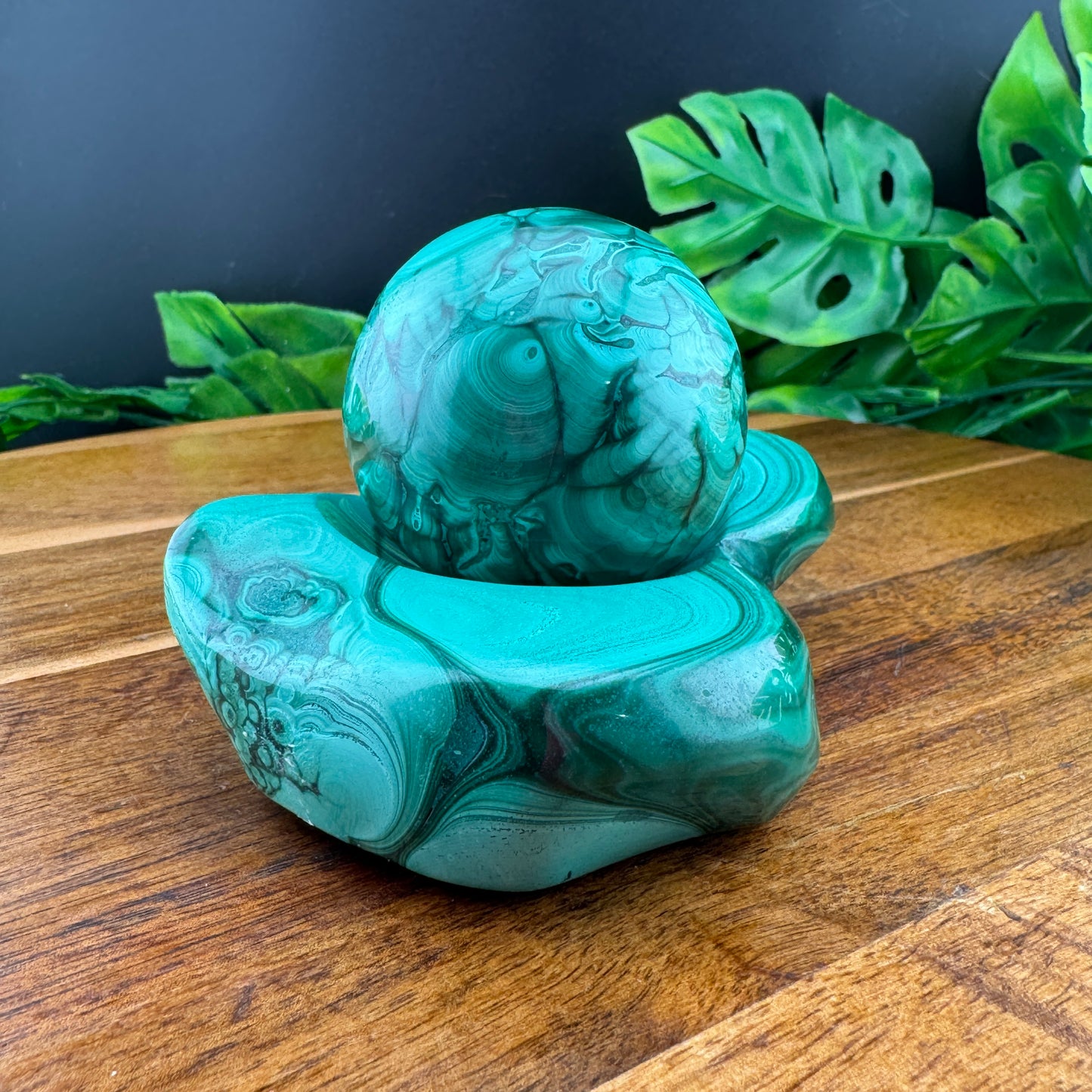 Malachite Sphere with Holder