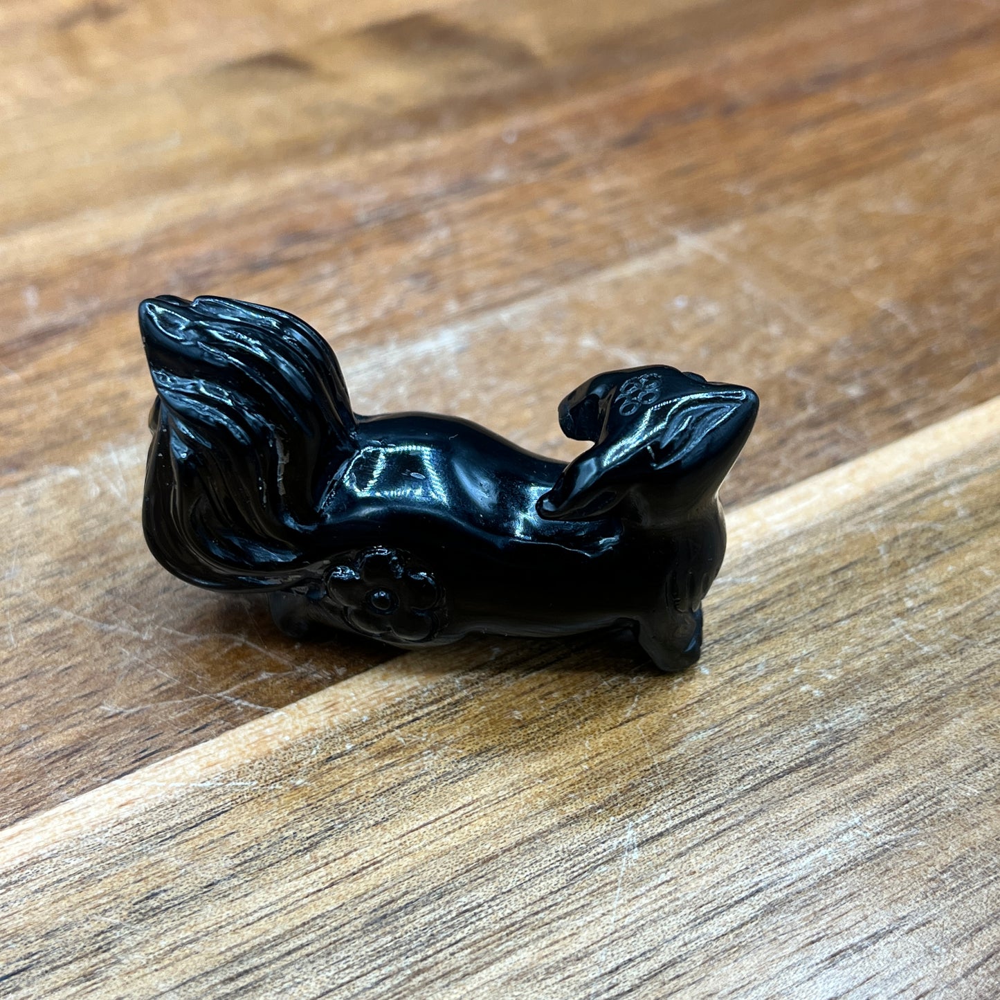 Silver Sheen Obsidian 9 Tail Fox Carving