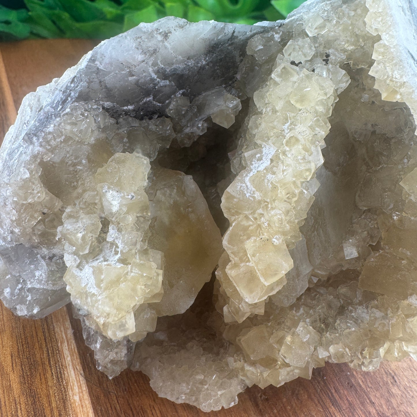 Cubic Yellow Fluorite on Calcite Specimen