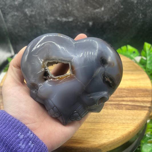 Agate Geode Skull Heart