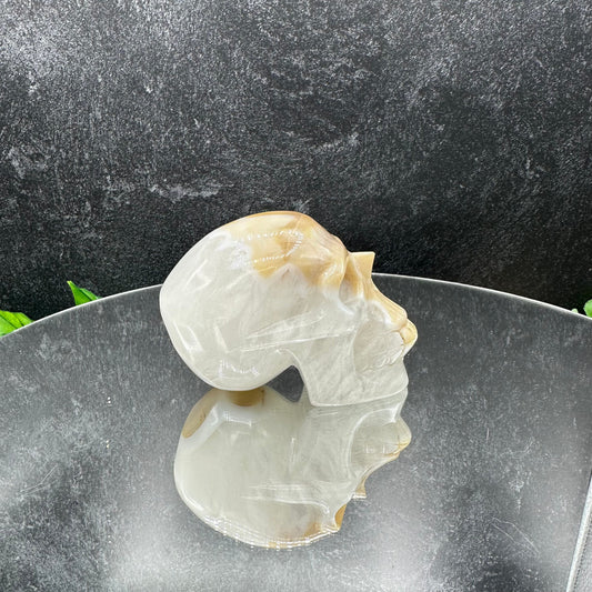 Tea Agate in Quartz Skull