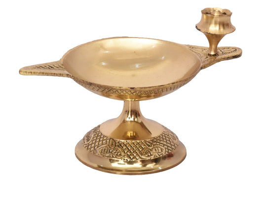 Brass Thali Oil Diya and Bell Set