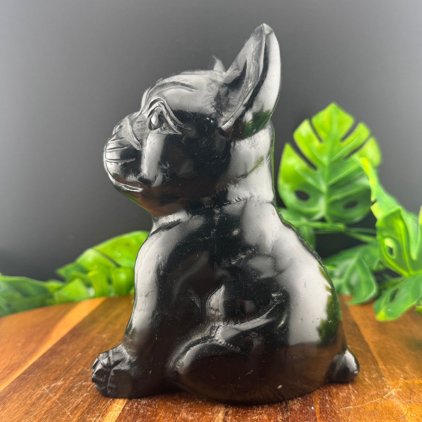 Black Obsidian Frenchie Carving