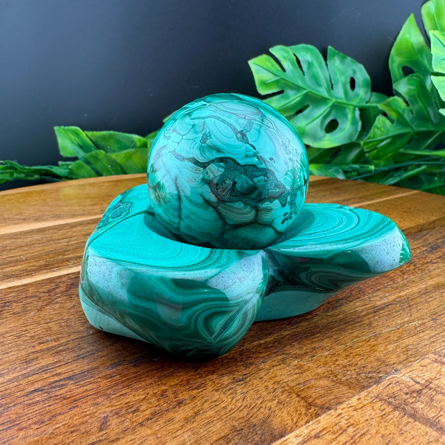 Malachite Sphere with Holder