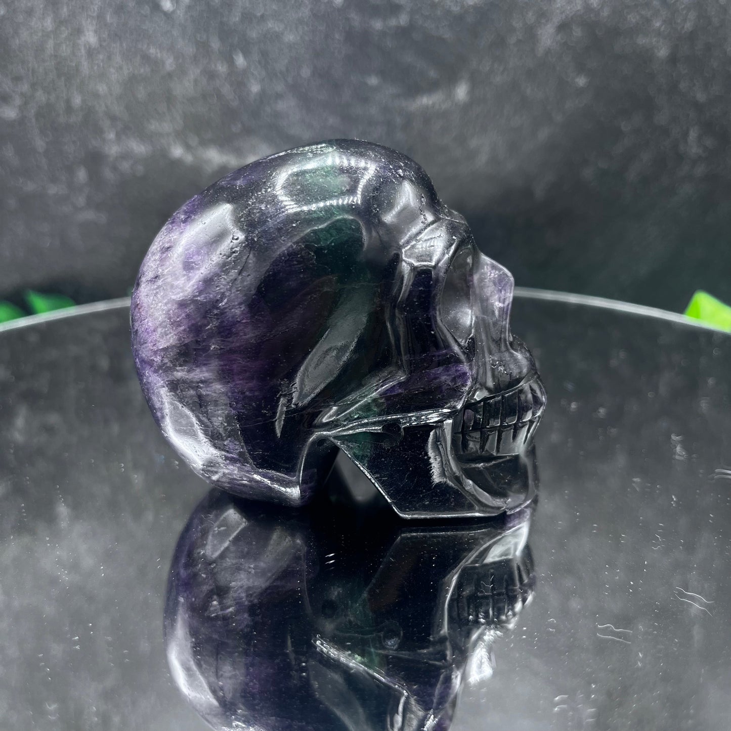 Dark Purple Rainbow Fluorite Skull