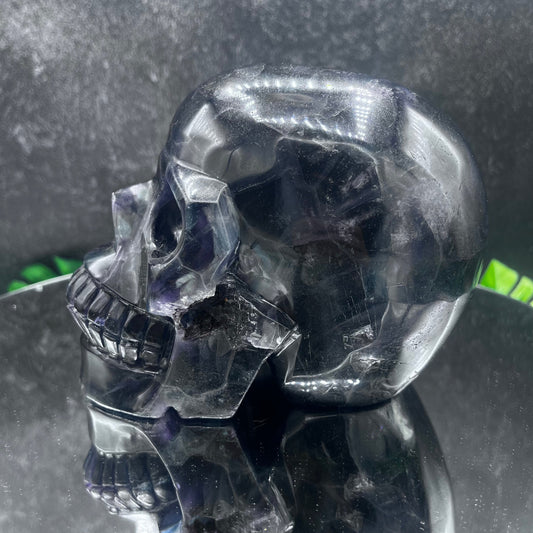 Large Pitted Calcite in Rainbow Fluorite Skull