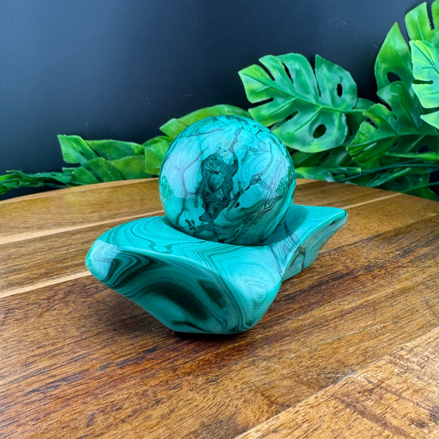 Malachite Sphere with Holder