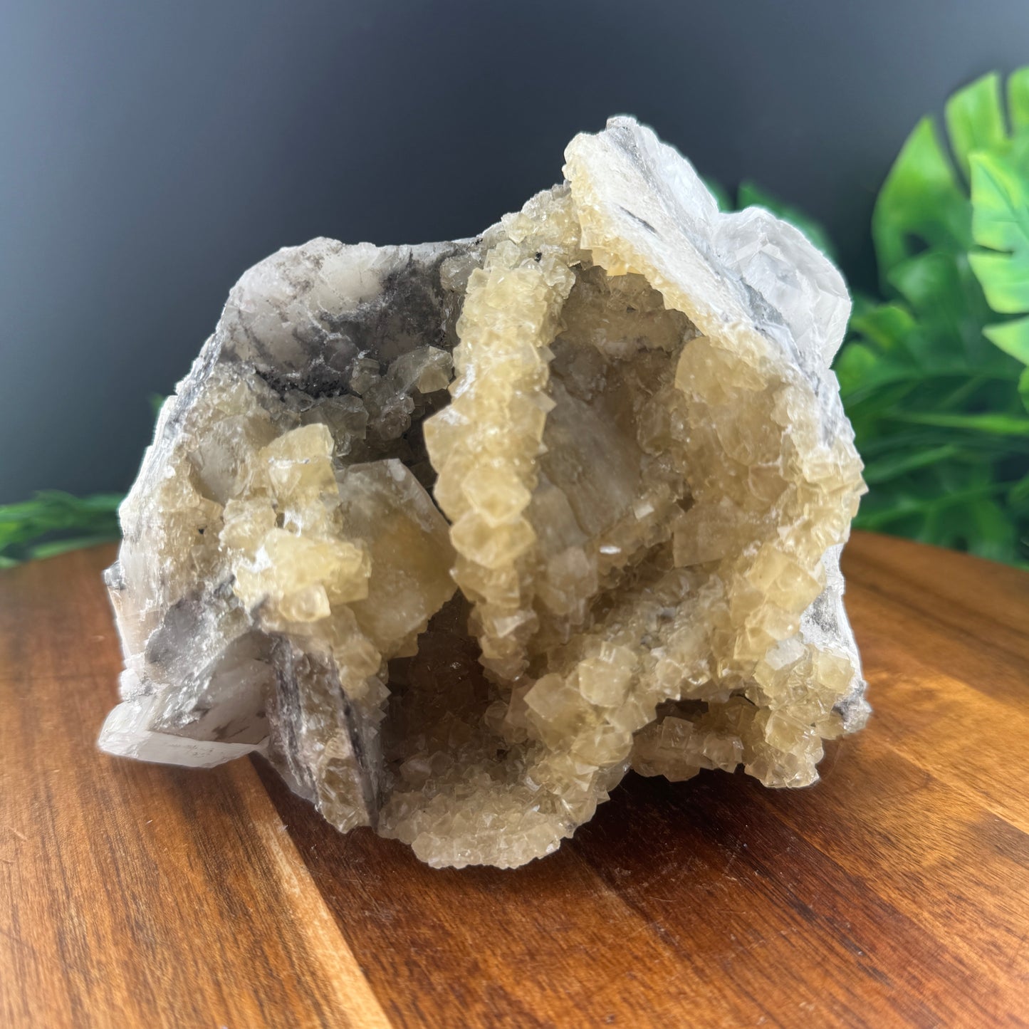 Cubic Yellow Fluorite on Calcite Specimen