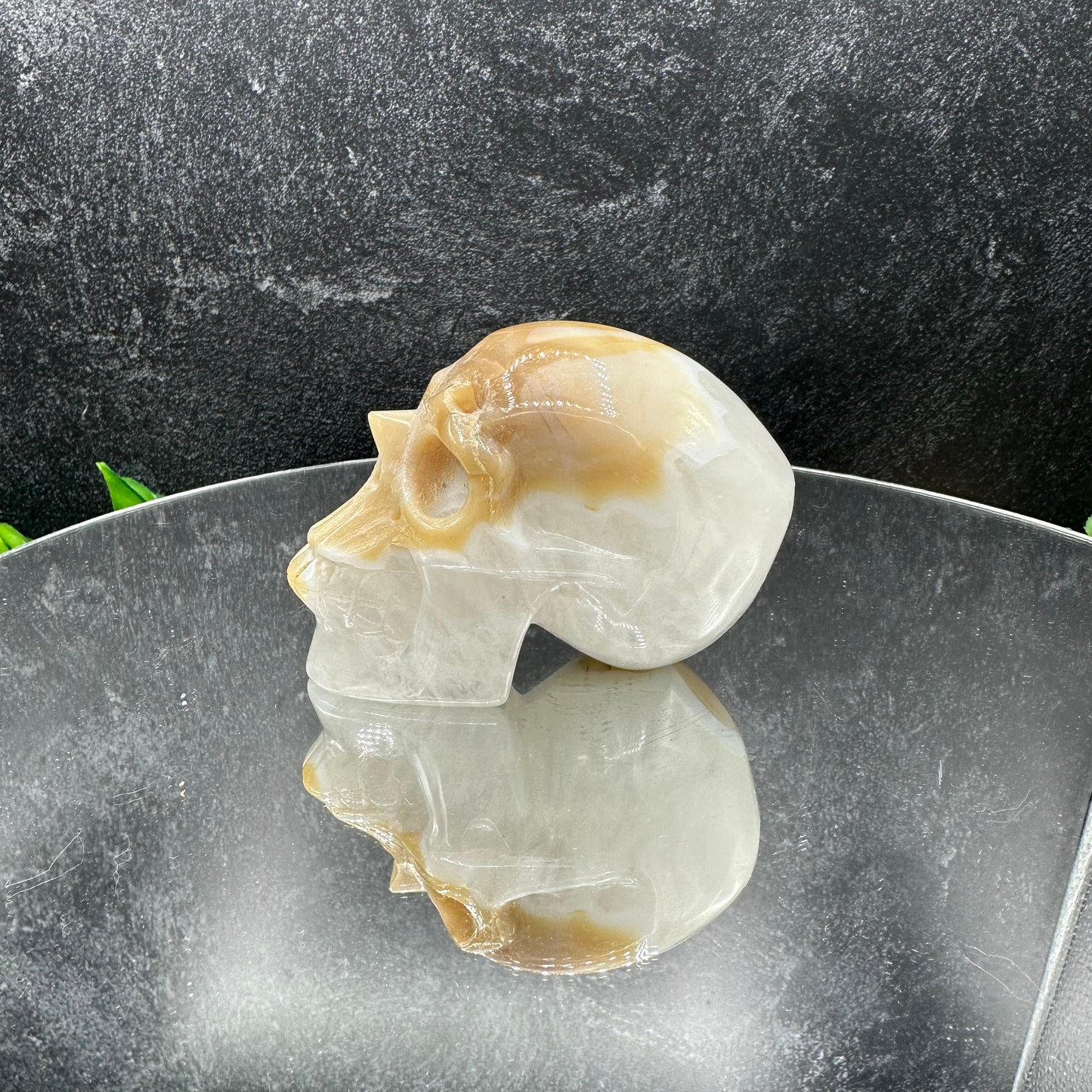 Tea Agate in Quartz Skull