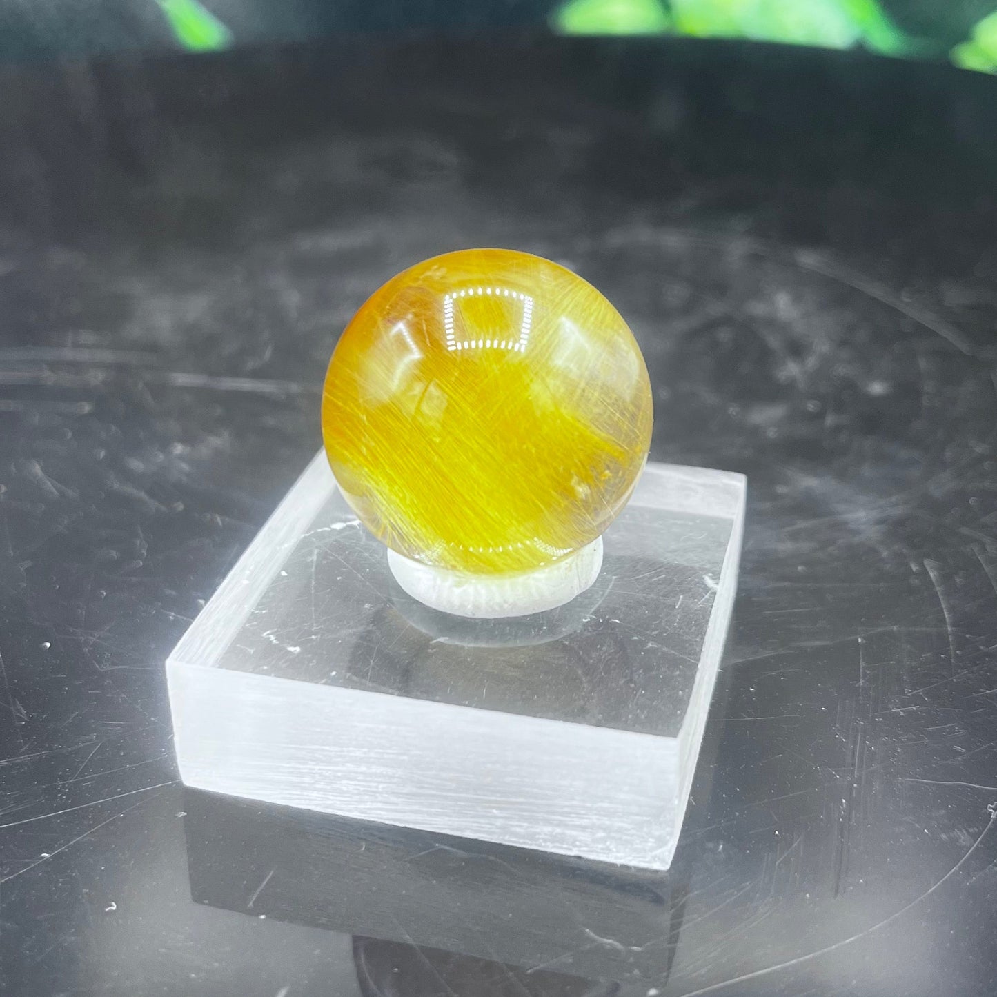 Gold Rutile in Quartz Sphere