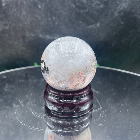 Pink Opal in Mexican Agate Sphere