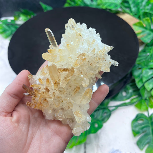 Hematite in Clear Quartz Cluster