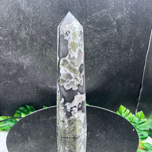 XL Black Flower Agate Tower