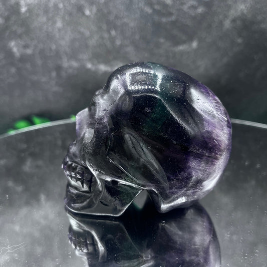 Dark Purple Rainbow Fluorite Skull
