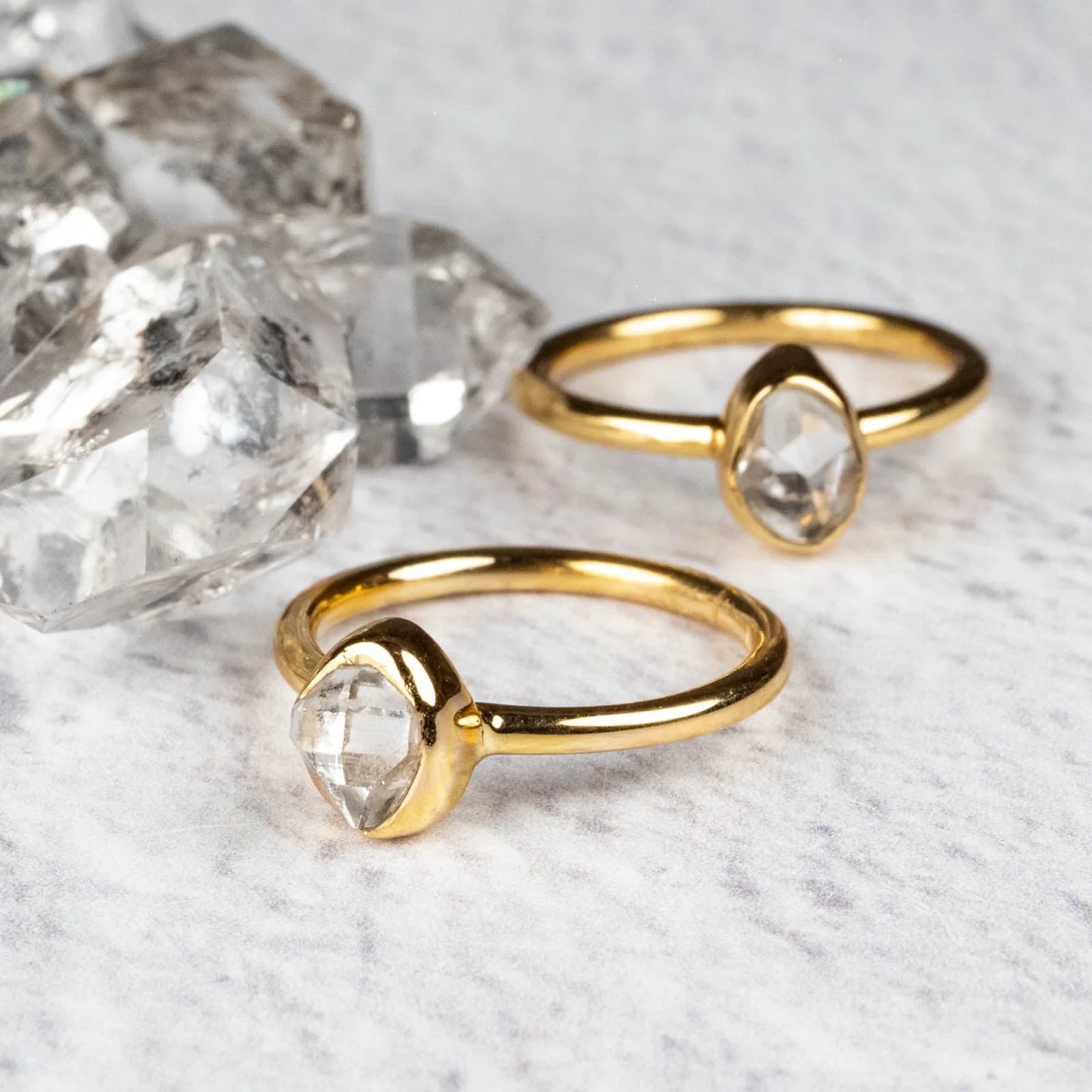 Herkimer Diamond Quartz Crystal Ring .925 Silver + 18k Gold Size 7