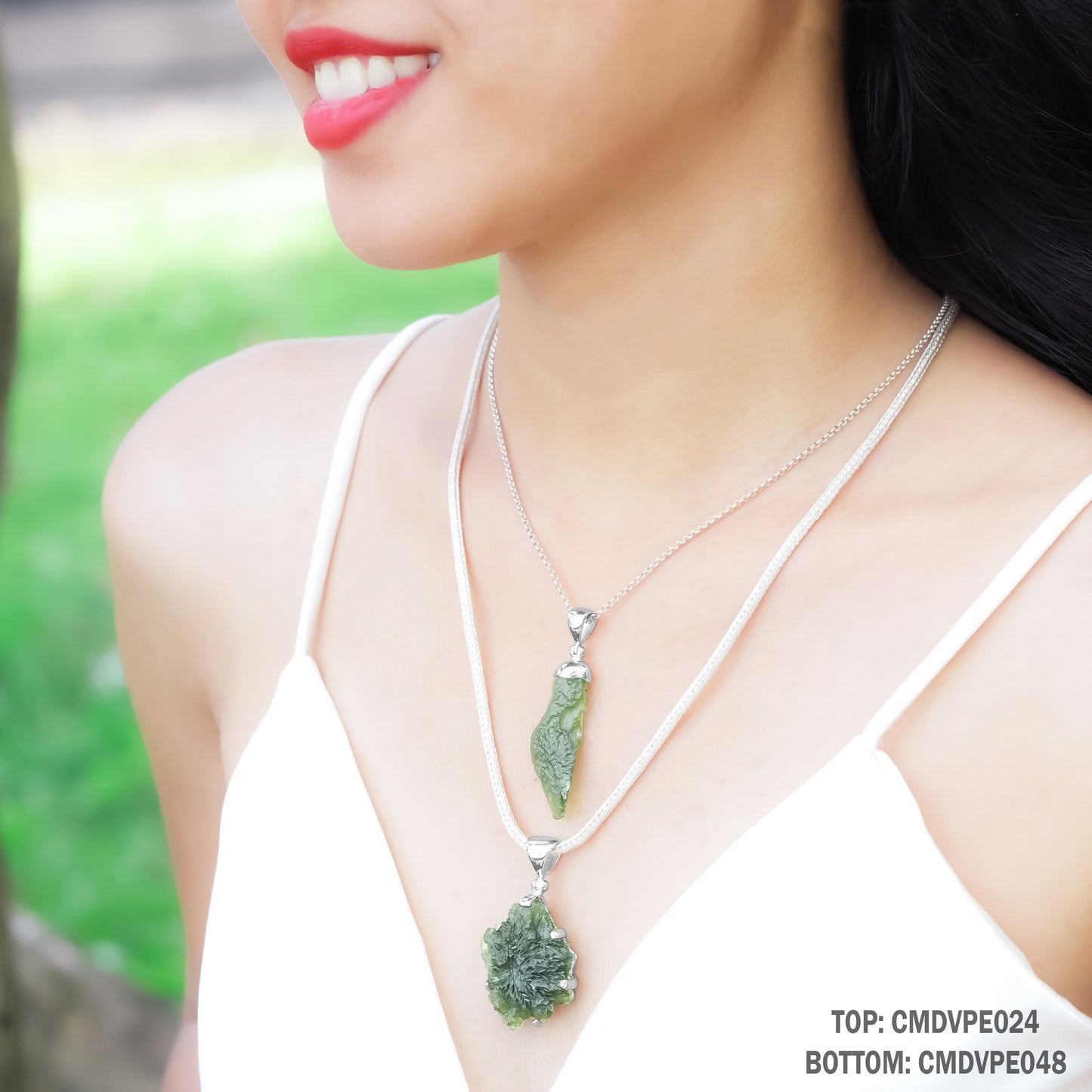 Starborn Rough Moldavite Cap Set Chop Pendant in Sterling Silver