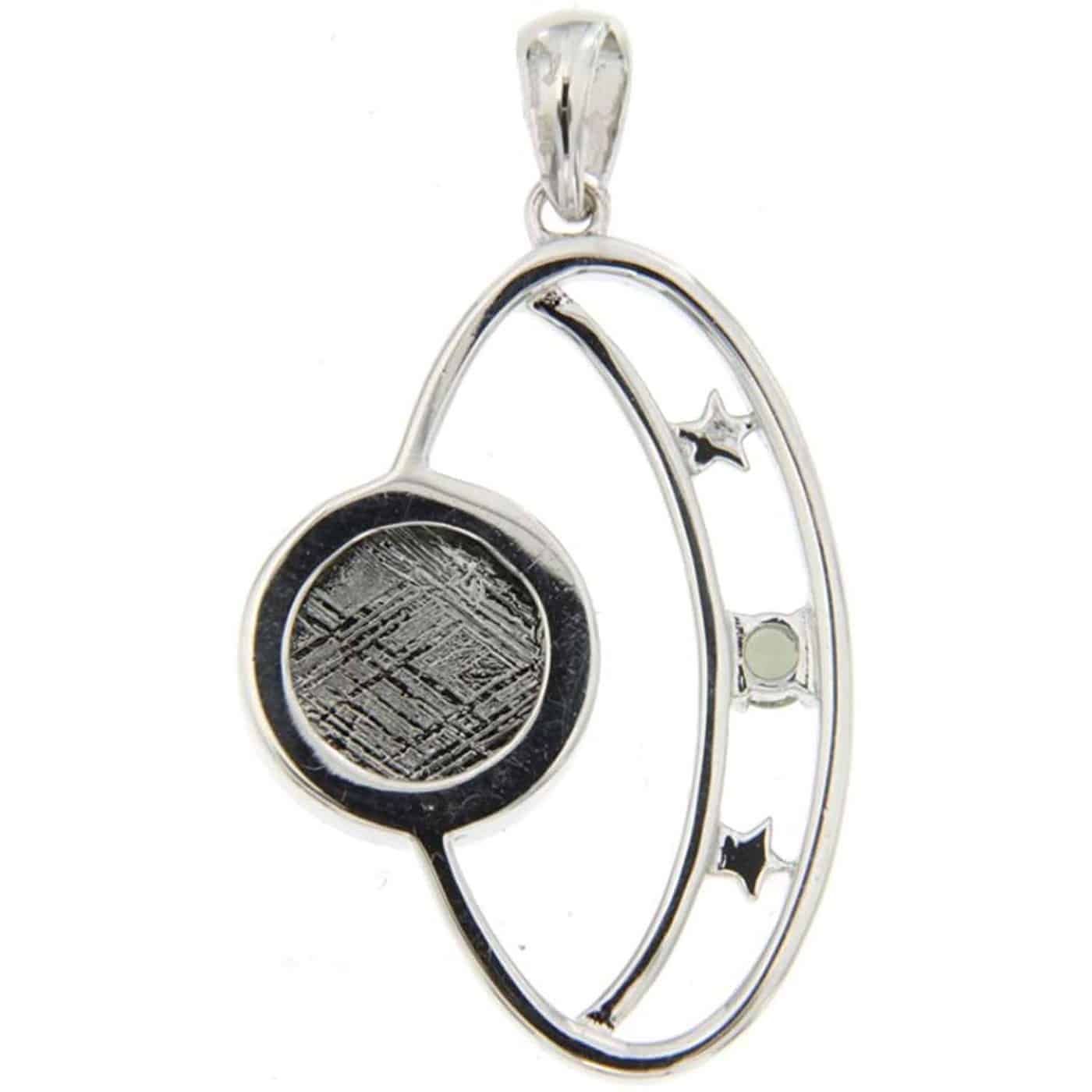 Starborn Moldavite & Muonionalusta Meteorite Pendant in Sterling Silver