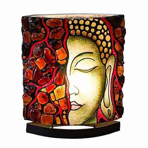 Sumatra Amber Buddha Meditation Face Table Lamp with LED Bulb