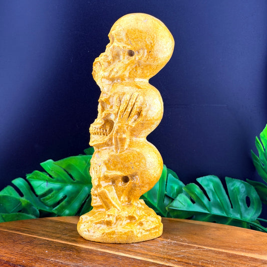 Yellow Jade Three Wise Skulls