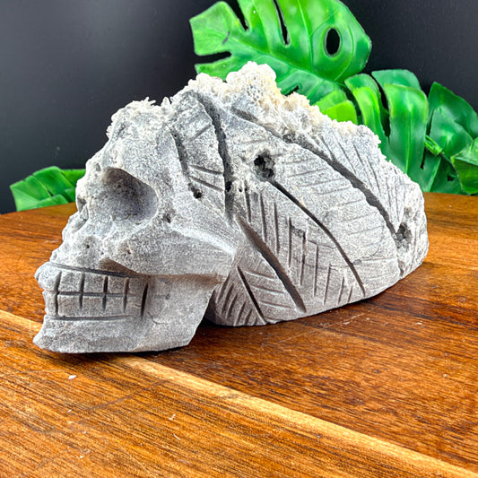 Calcite on Silver Needle Quartz Chief Skull