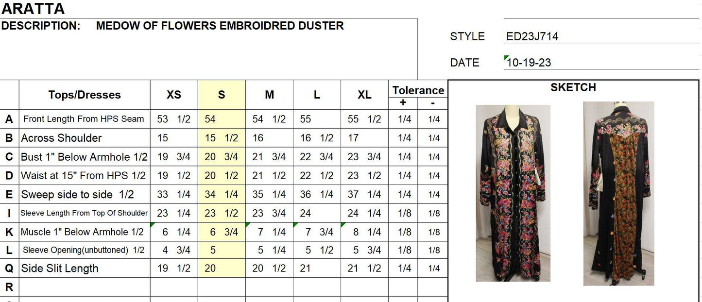 Meadow of Flowers Embroidered Duster - Large
