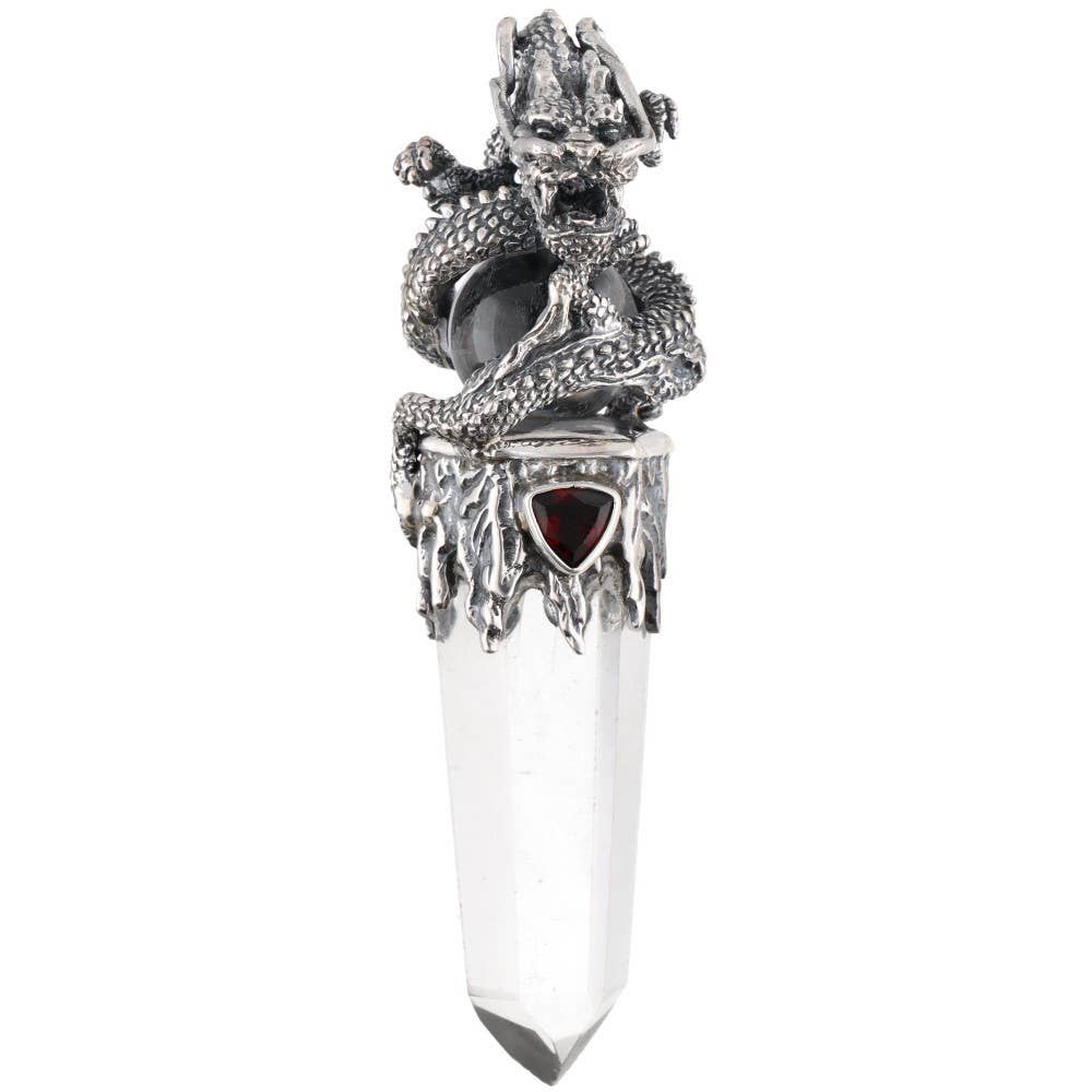 Gotland Sterling Silver Dragon Quartz Tip Pendant with Garnet
