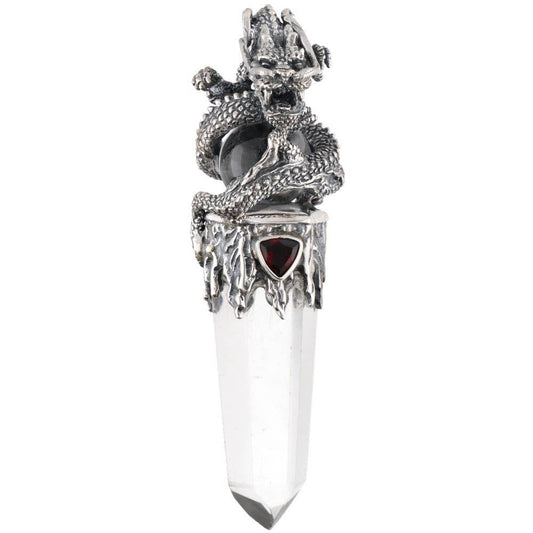 Gotland Sterling Silver Sphere on Dragon Quartz Tip Pendant with Garnet