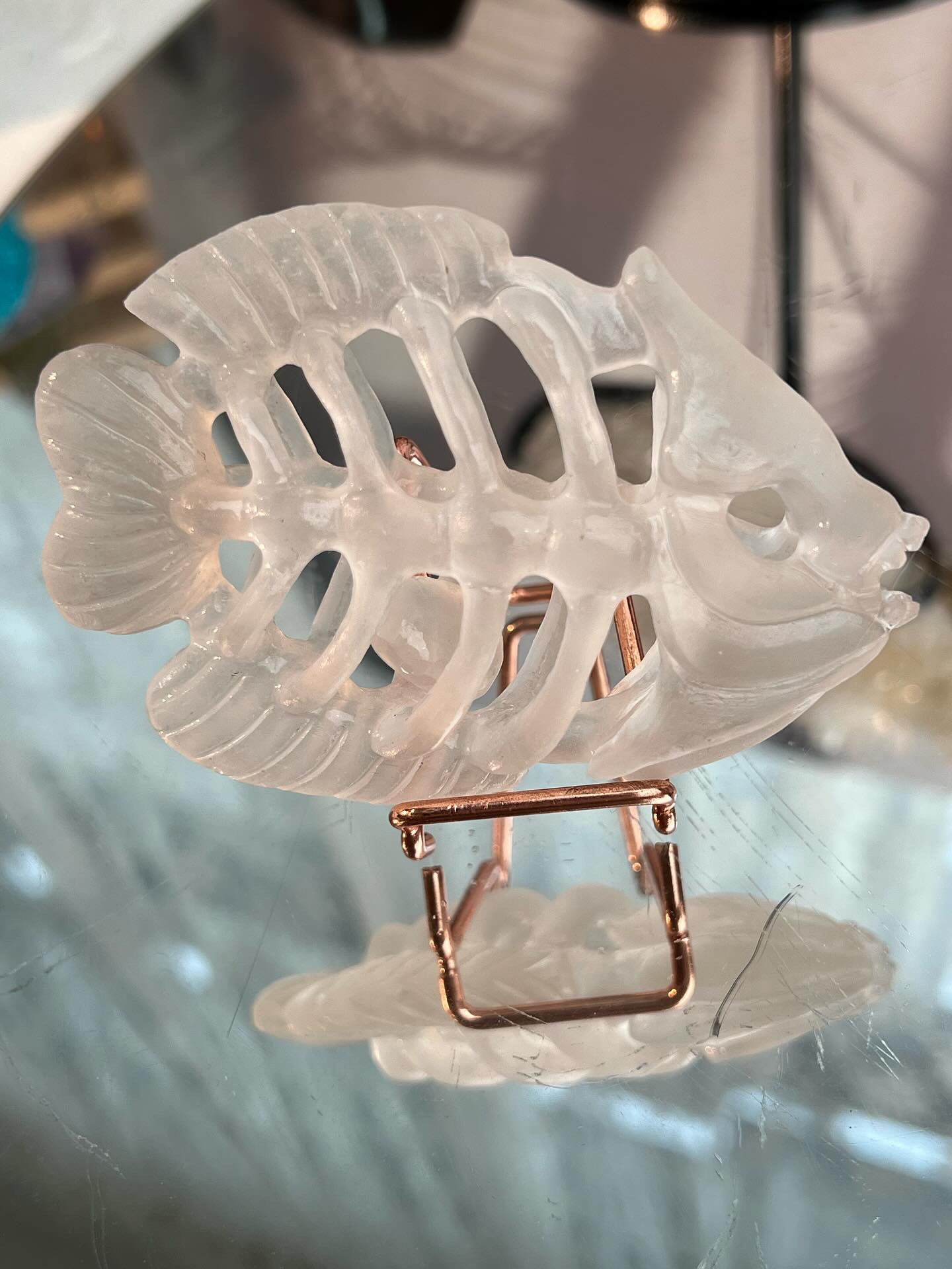 Clear Quartz Fish Skeleton Exquisite Carving with Clear Quartz Pebble - Sage & Magic
