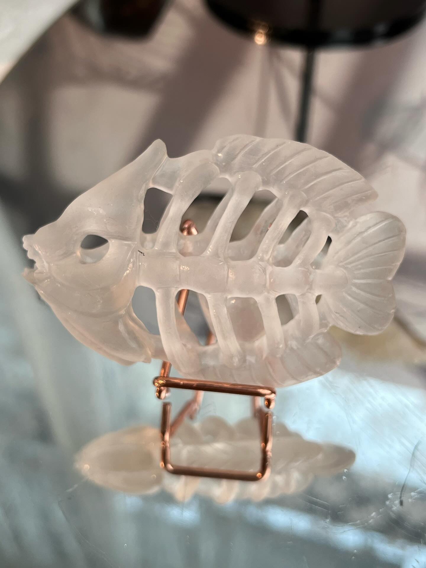 Clear Quartz Fish Skeleton Exquisite Carving with Clear Quartz Pebble - Sage & Magic