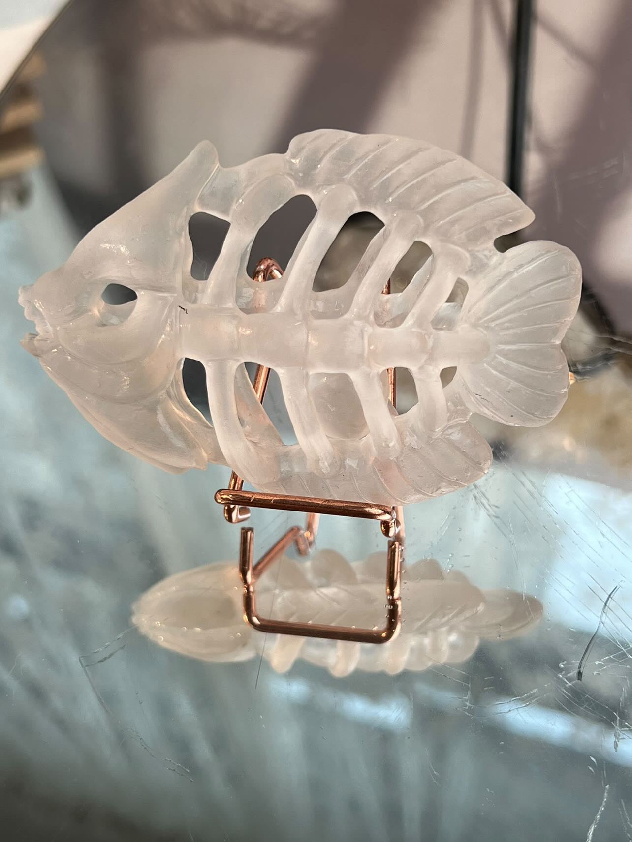 Clear Quartz Fish Skeleton Exquisite Carving with Clear Quartz Pebble - Sage & Magic