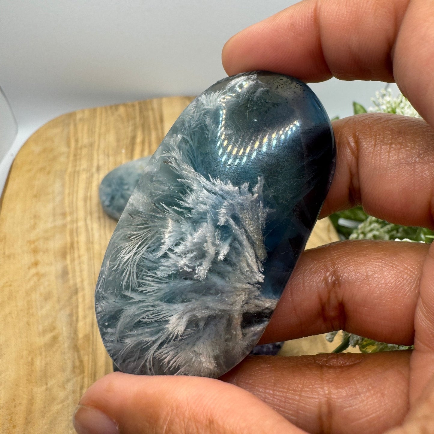 Snow Fluorite Palm Stone - Sage & Magic