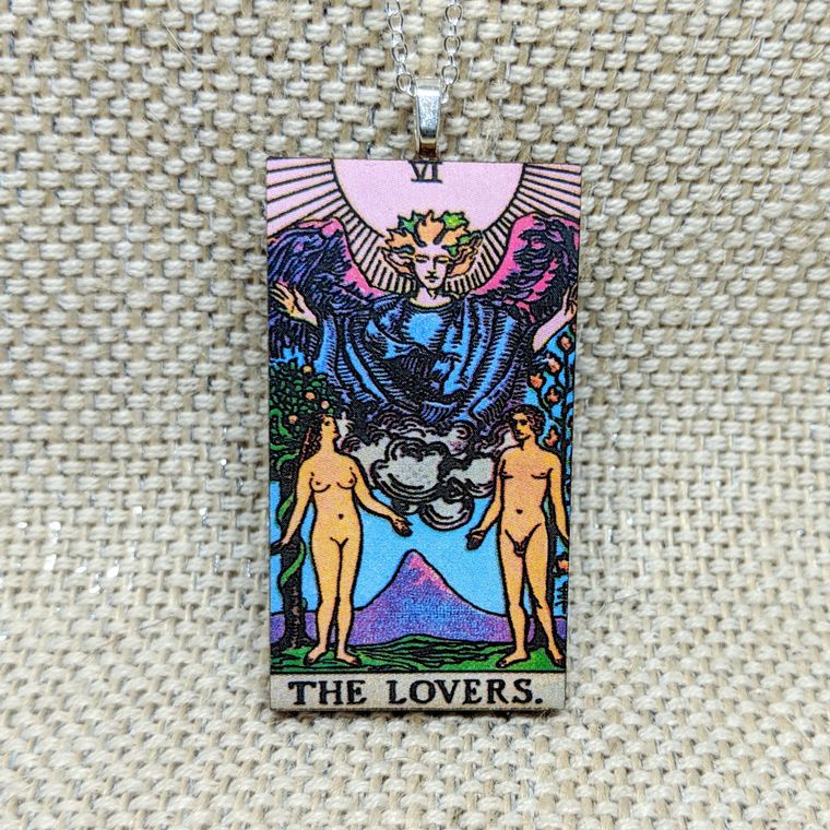 Woodcut Tarot Card Necklace - Sage & Magic