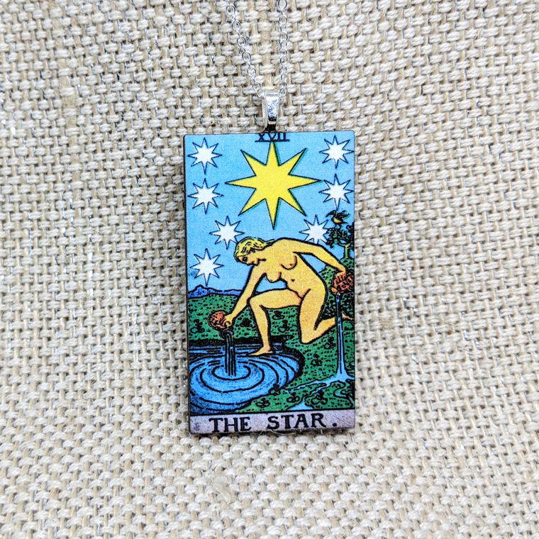 Woodcut Tarot Card Necklace - Sage & Magic