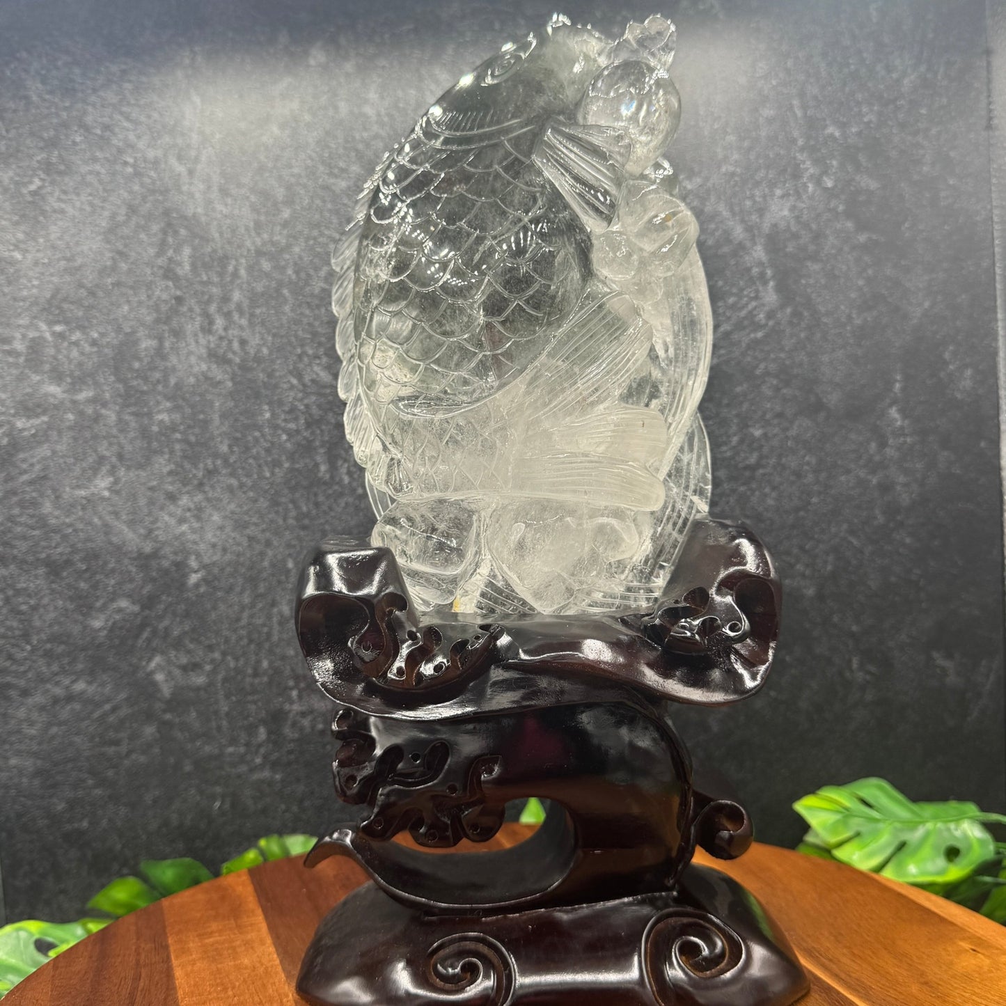 XL Rainbow Clear Quartz Lucky Fish on Stand - Sage & Magic