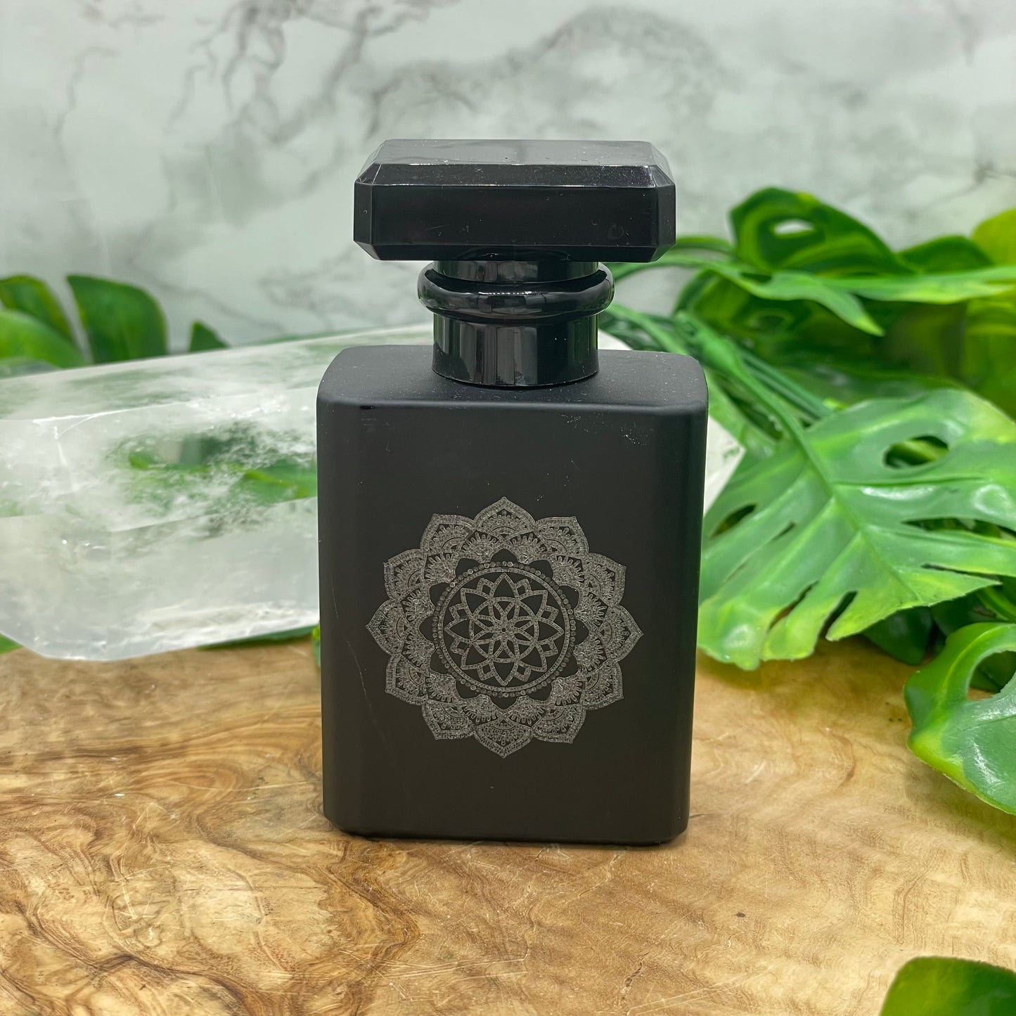 Black Glass Etched Perfume Bottle