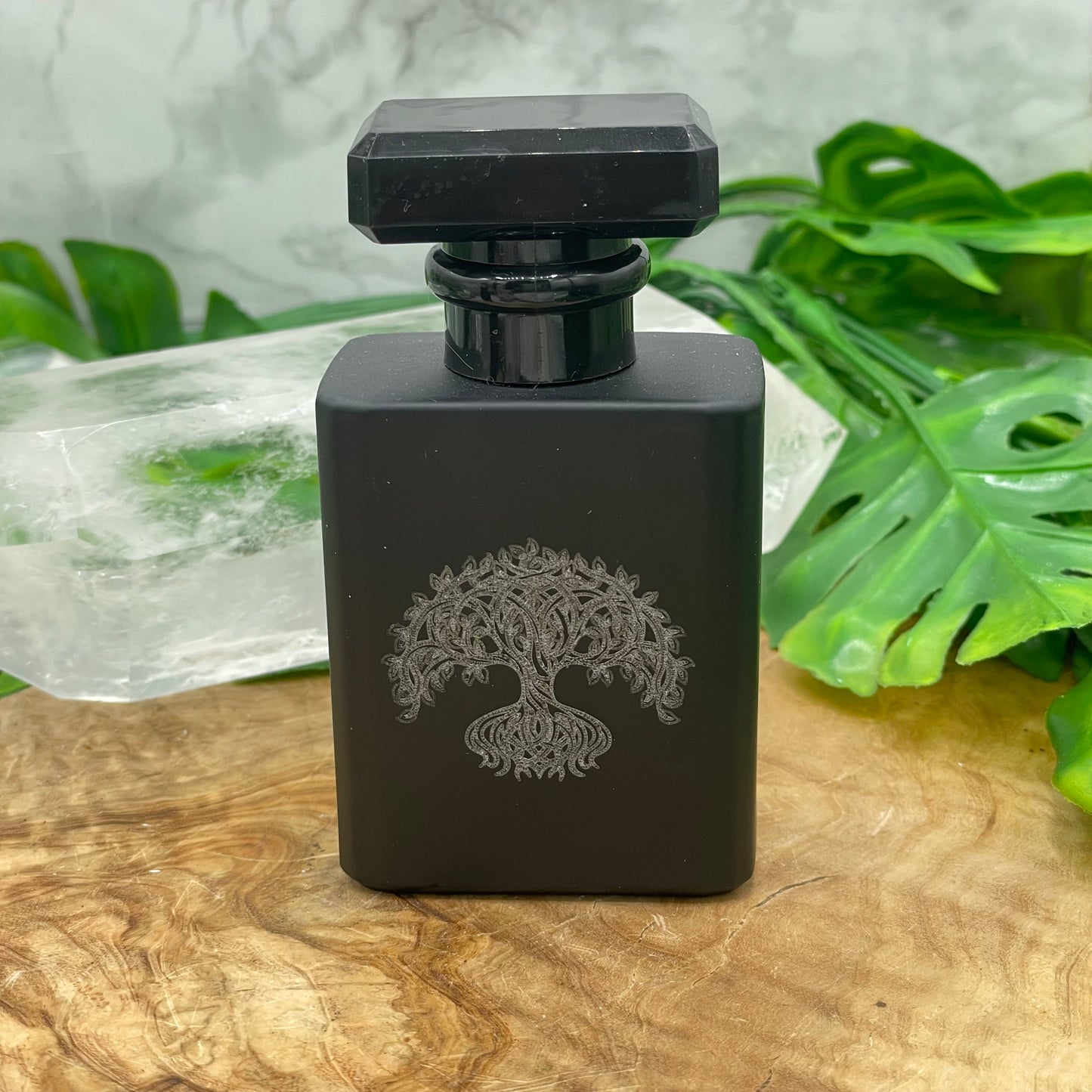 Black Glass Etched Perfume Bottle