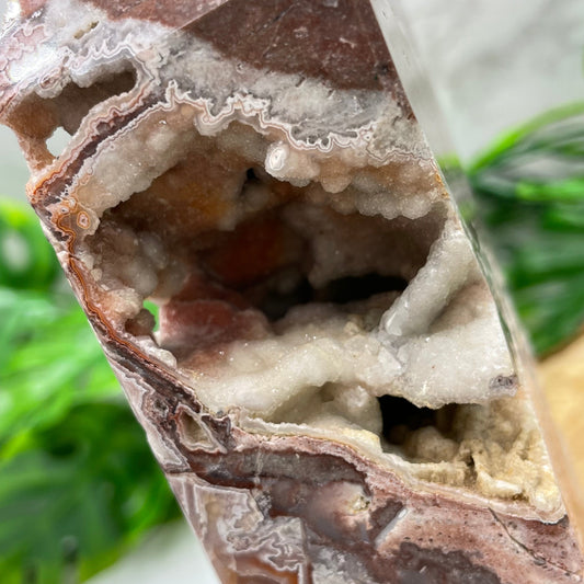 Mexican Crazy Lace Agate with Druzy Quartz Tower