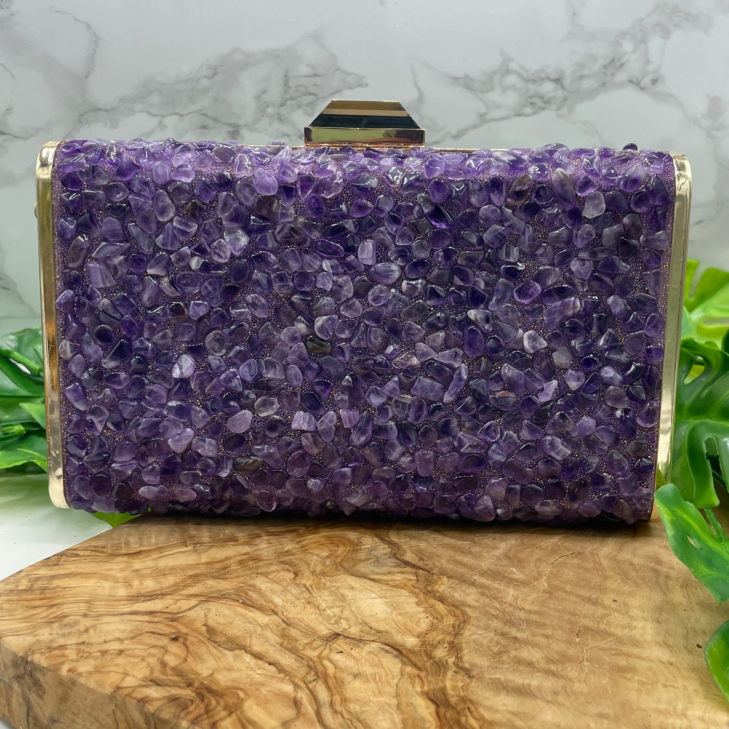 Amethyst Gold Plated Clutch with Gold Strap