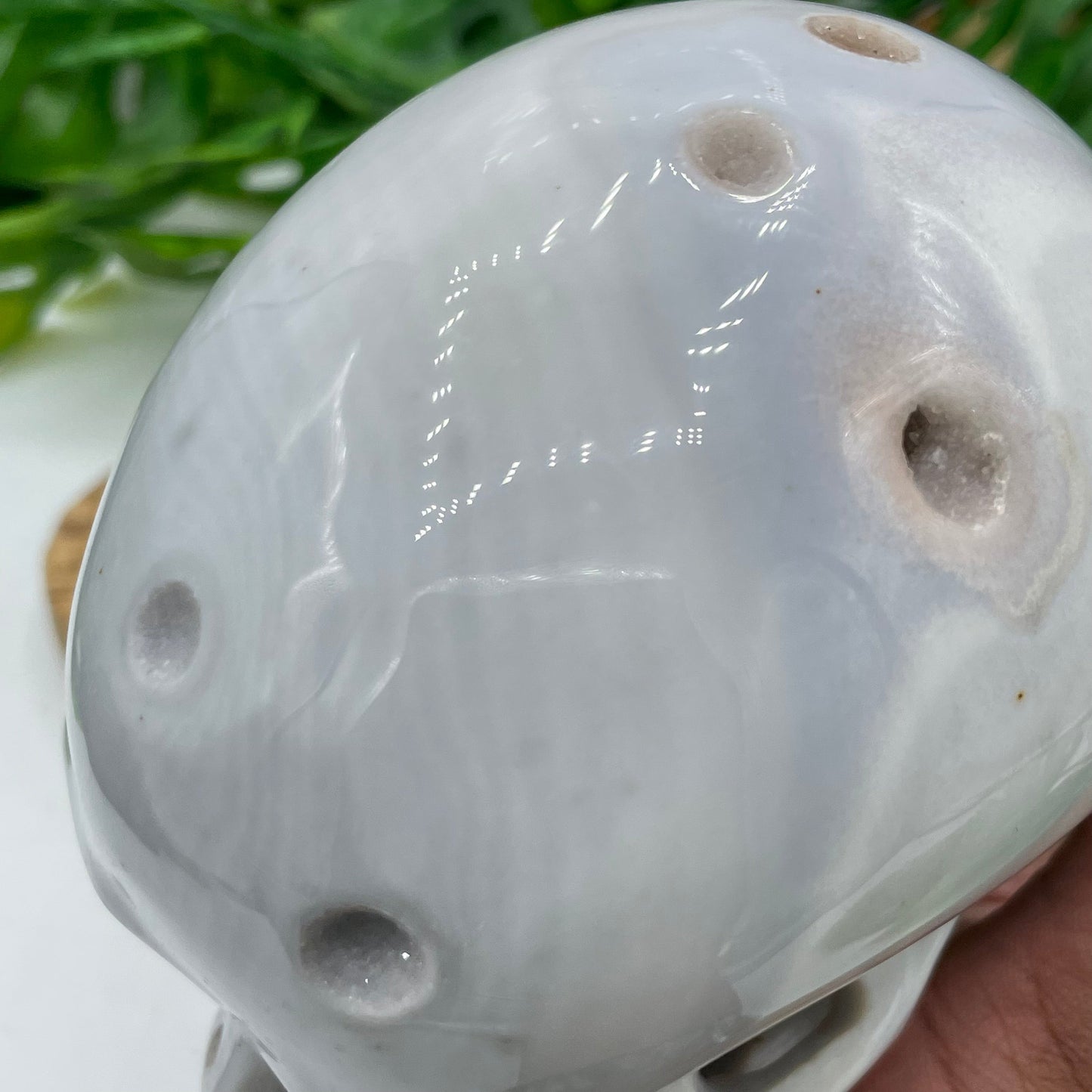 Gray Agate with Druzy Moon Skull